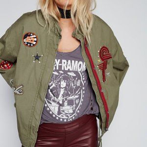 Free People Slouchy Grunge Army Military Bomber Jacket